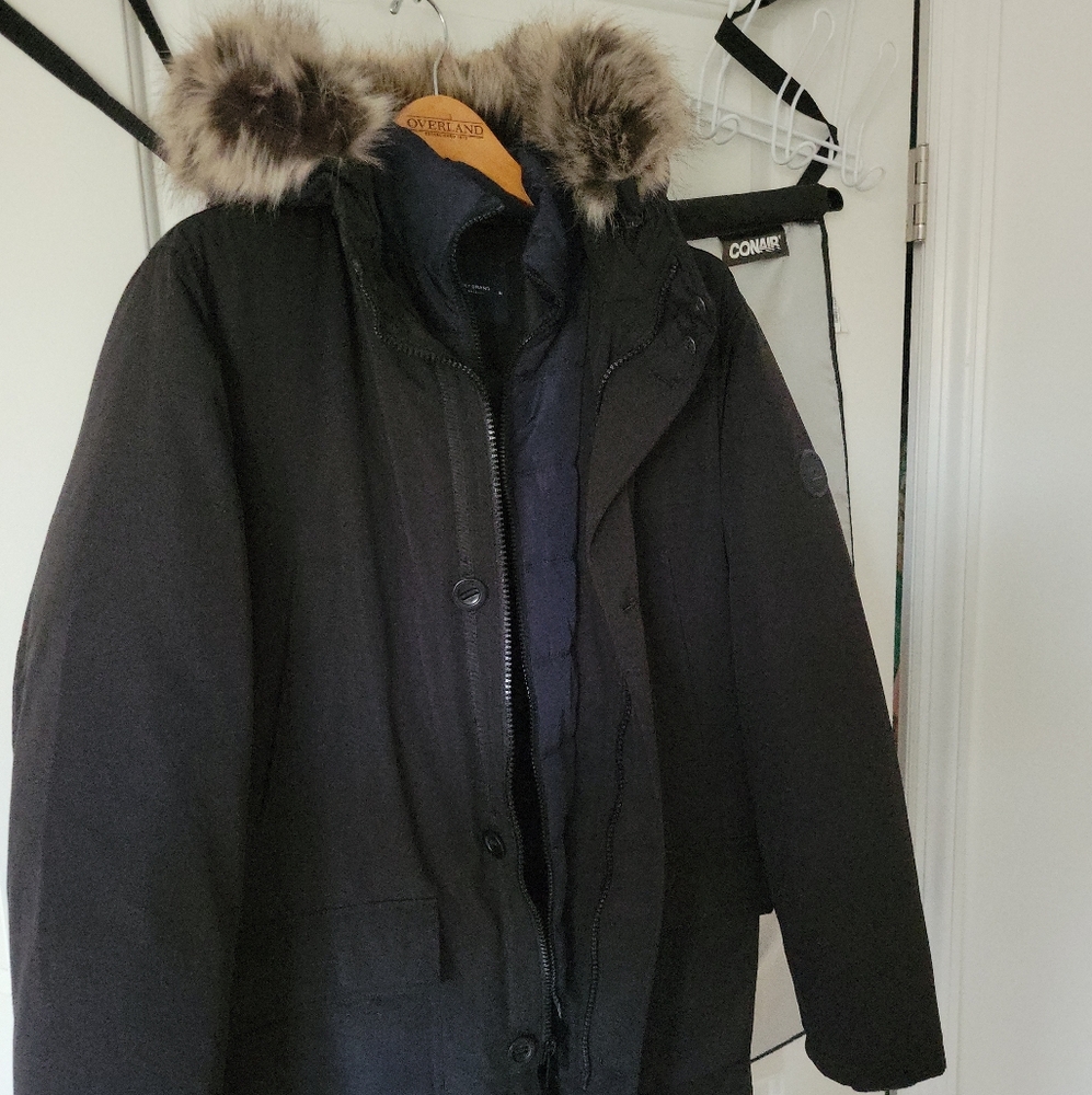 Lucky Brand Black Puffer Jacket with Fur Trim